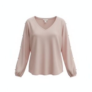 Liz Claiborne Women's Pink V-Neck Top With Keyhole Sleeves, Size XXL